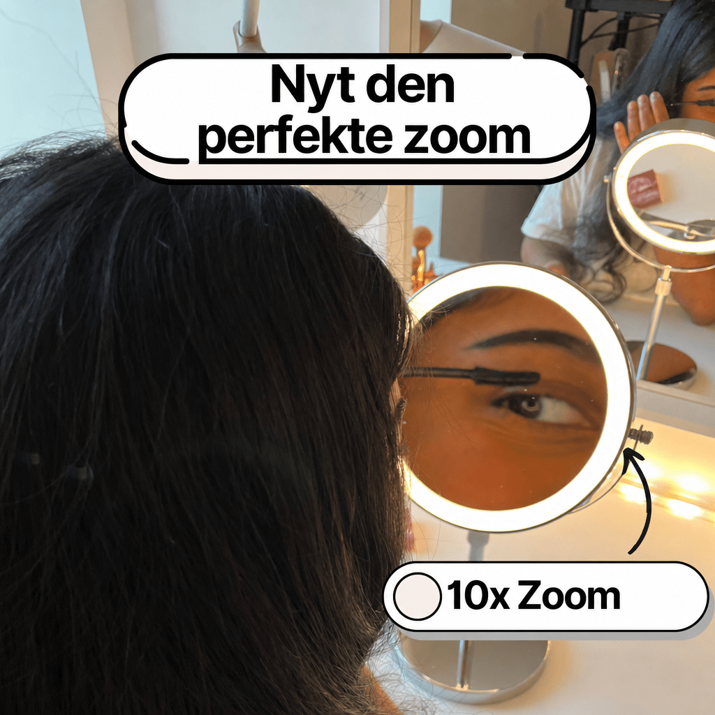 LumiGlow Pro intelligent sminkespeil med justerbart LED - lys og 10x forstørrelse - AVABeauty.no